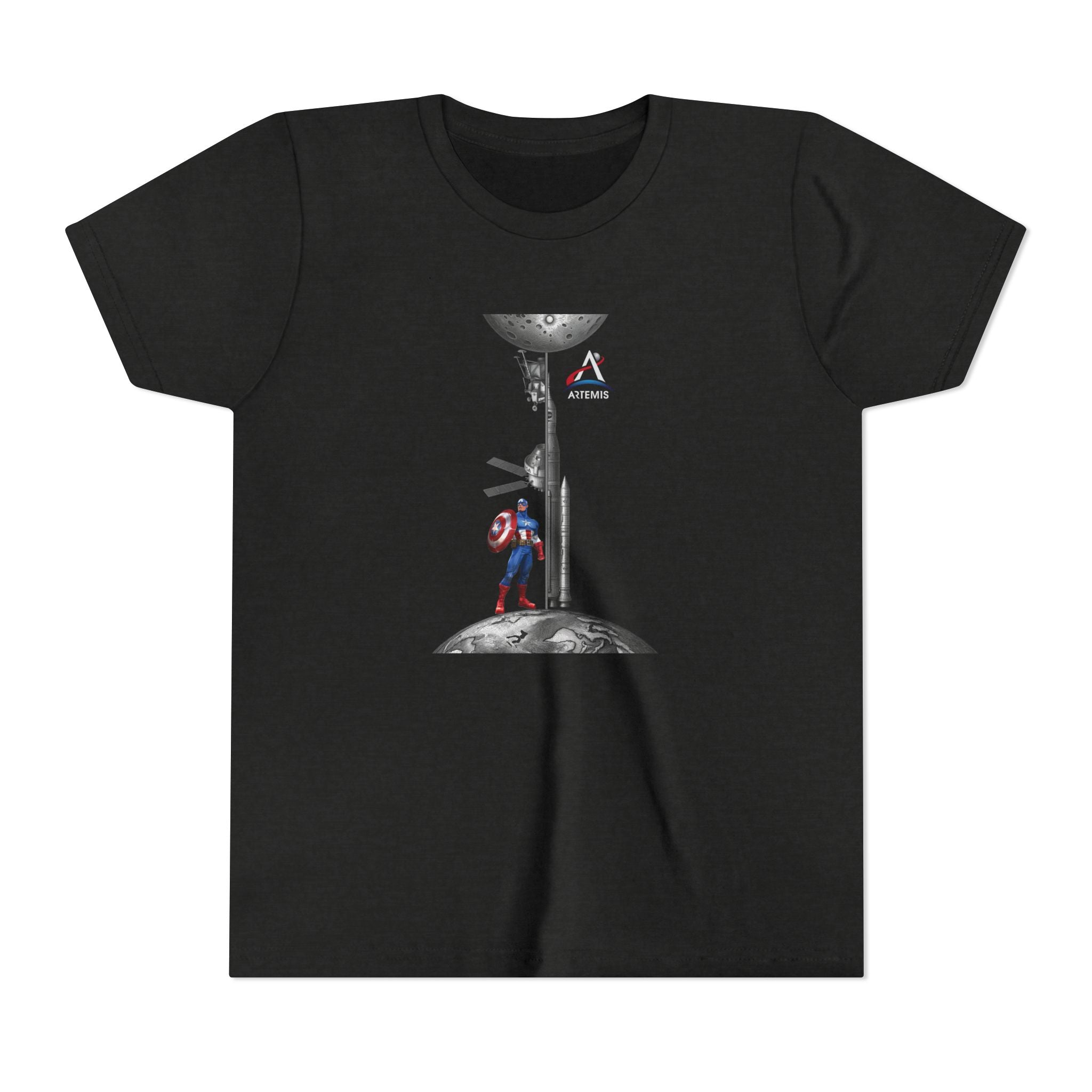 Superhero Shield Kid Tee | Space Elevator Astronaut Graphic
