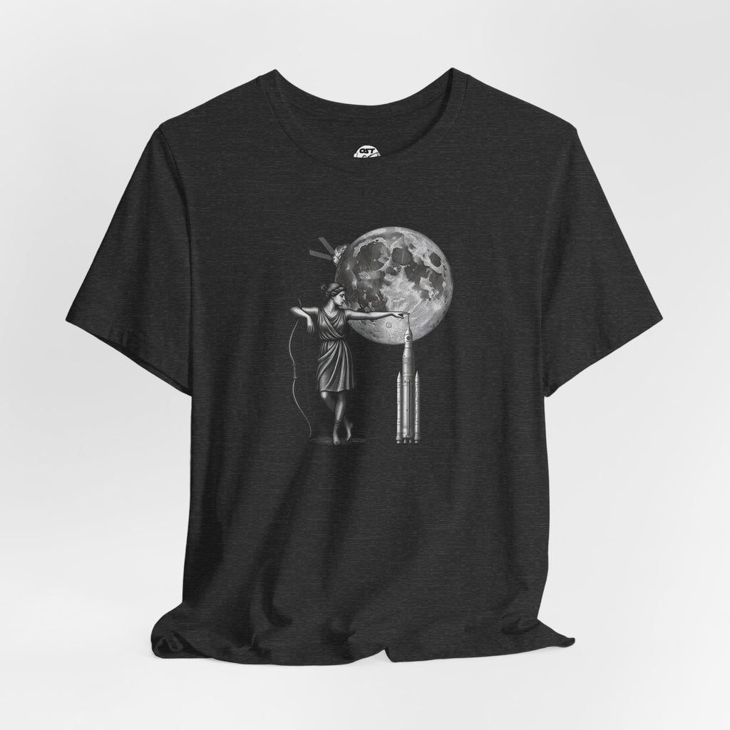 Artemis Moon Goddess with Rocket, Moon & Orion T-shirt | Space Mission Vintage Graphic Tee