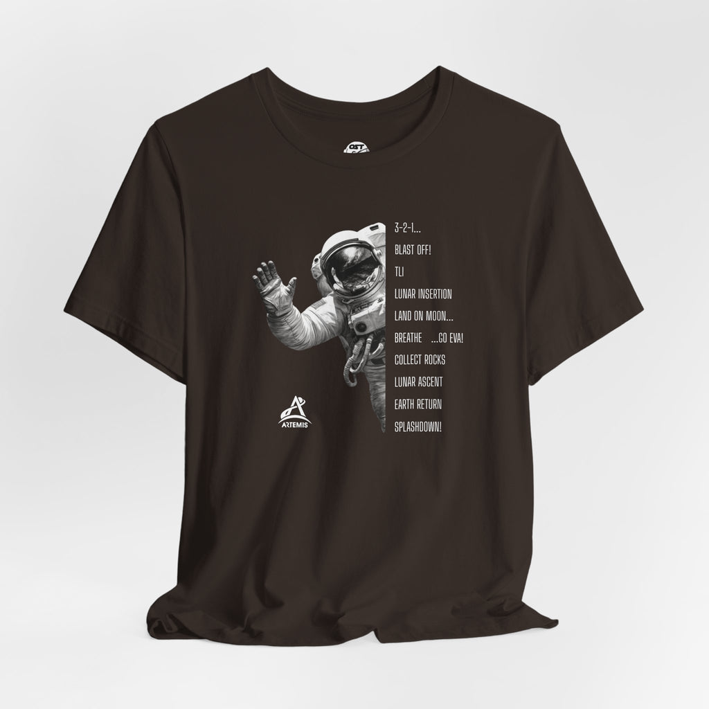 Artemis Mission Timeline with Astronaut T-shirt | Space Mission Graphic Tee