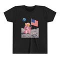 Kids Astronaut Moon Tee – Pink Space Explorer with American Flag (Blonde)