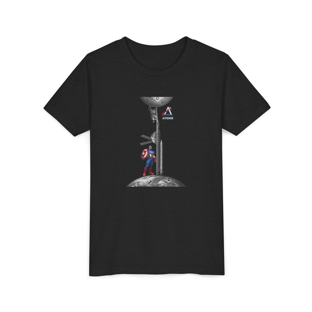 Superhero Shield Kid Tee | Space Elevator Astronaut Graphic