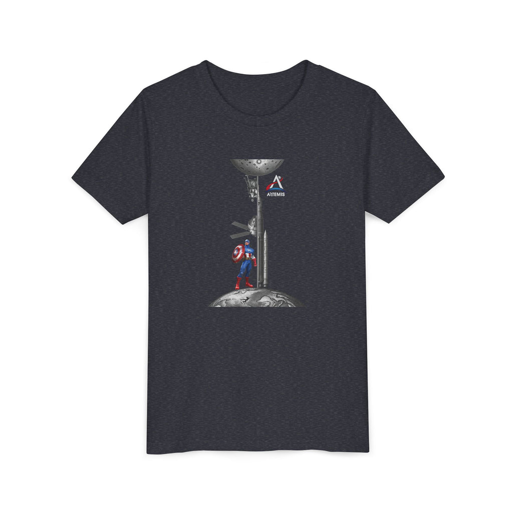 Superhero Shield Kid Tee | Space Elevator Astronaut Graphic