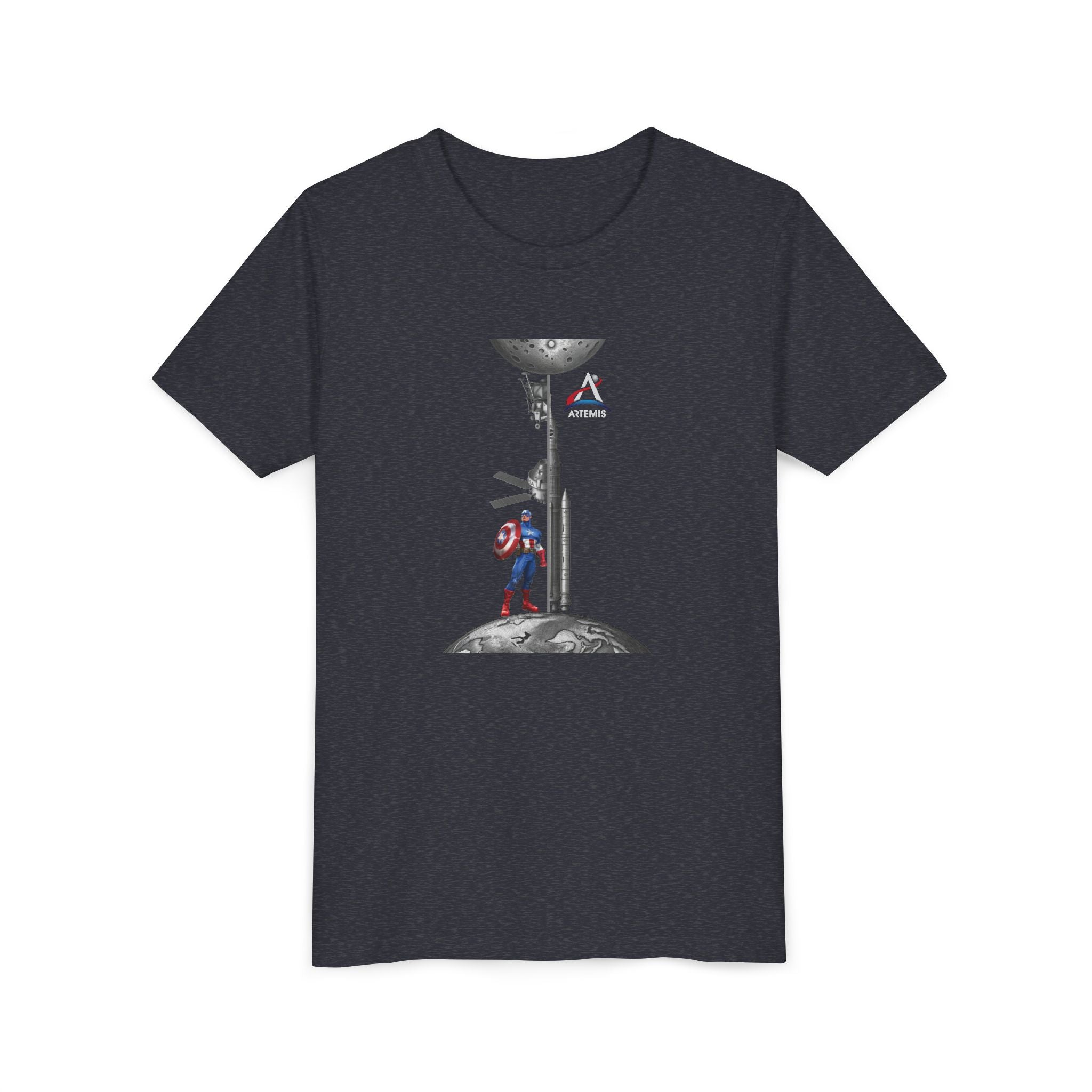 Superhero Shield Kid Tee | Space Elevator Astronaut Graphic