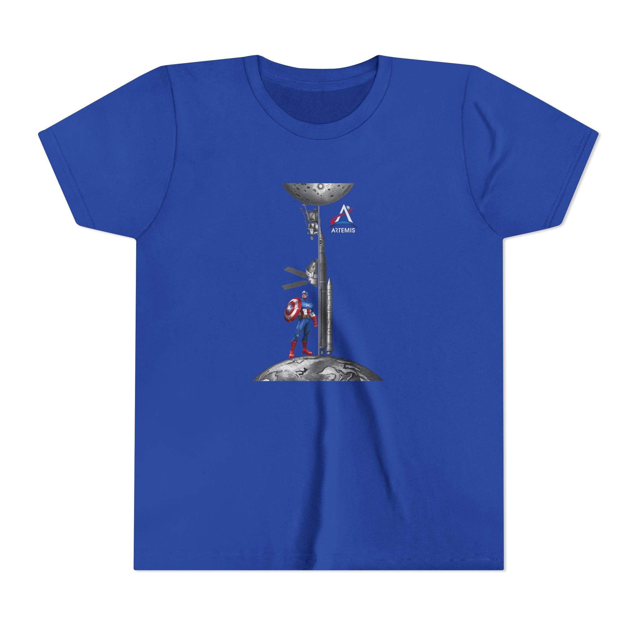 Superhero Shield Kid Tee | Space Elevator Astronaut Graphic