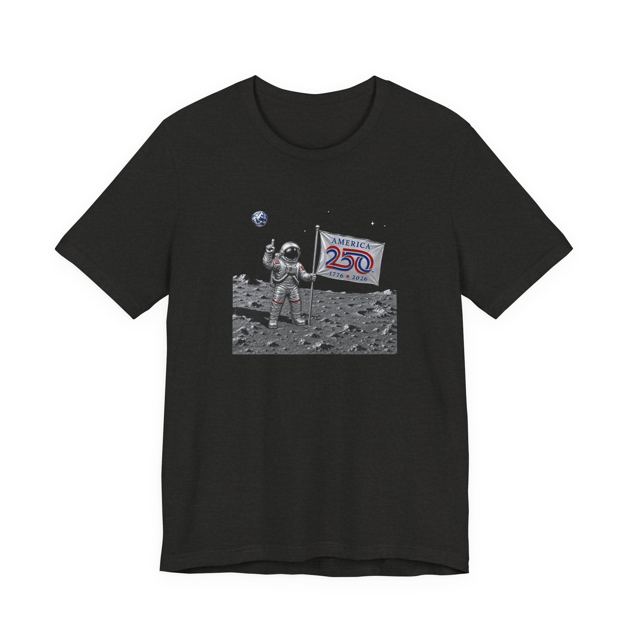 Astronaut Moon Landing Tee — "America 250" Flag Space Graphic Shirt