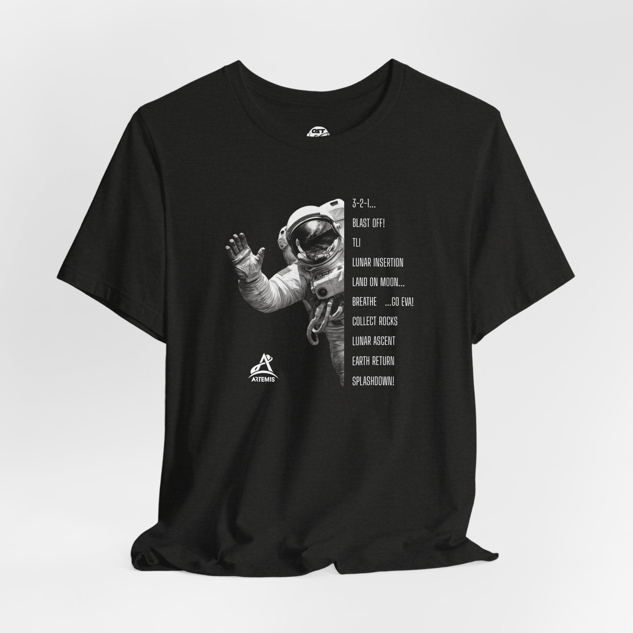 Artemis Mission Timeline with Astronaut T-shirt | Space Mission Graphic Tee
