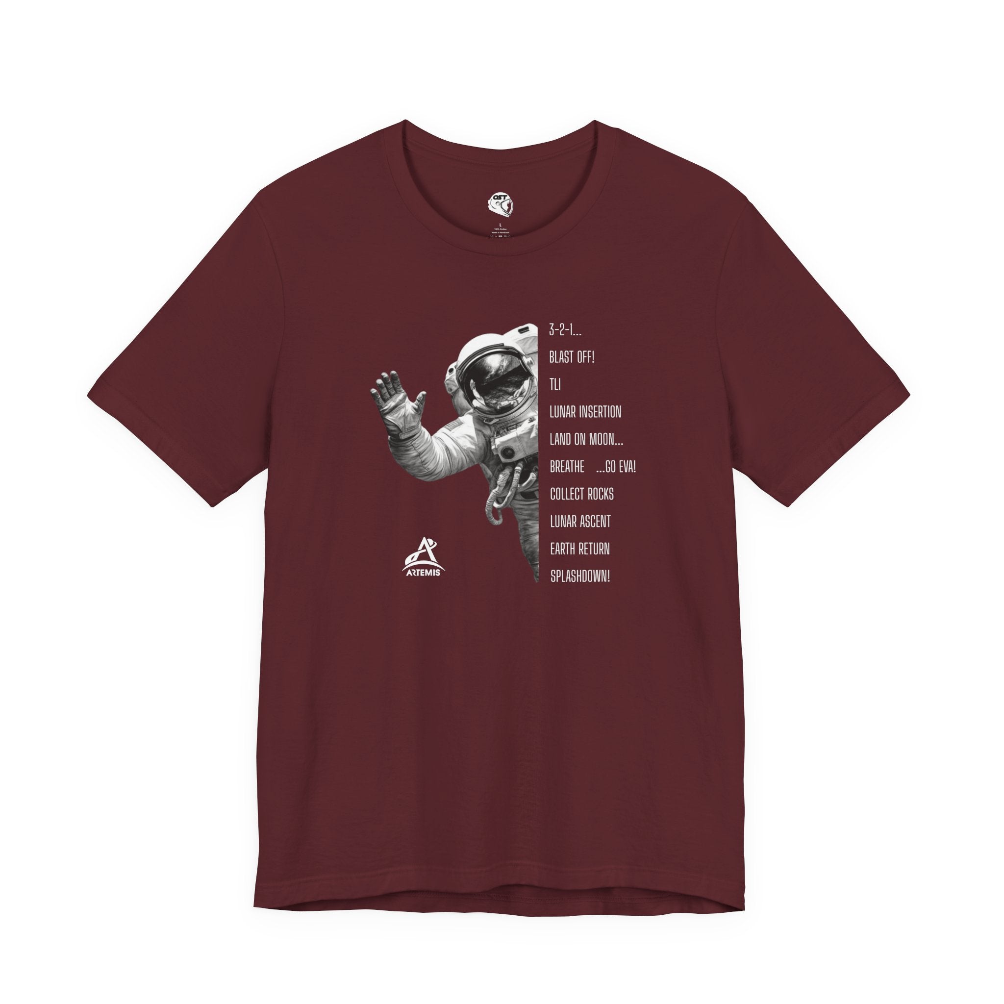 Artemis Mission Timeline with Astronaut T-shirt | Space Mission Graphic Tee