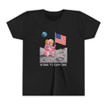 Kids Astronaut Moon Tee – Pink Space Explorer with American Flag (Blonde)