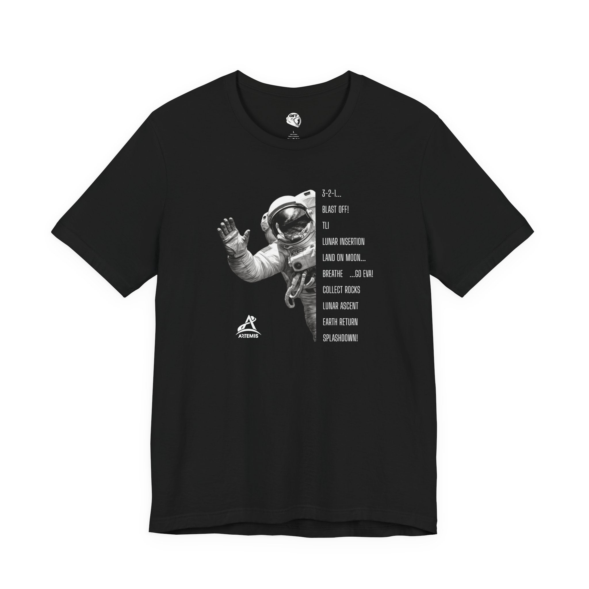 Artemis Mission Timeline with Astronaut T-shirt | Space Mission Graphic Tee