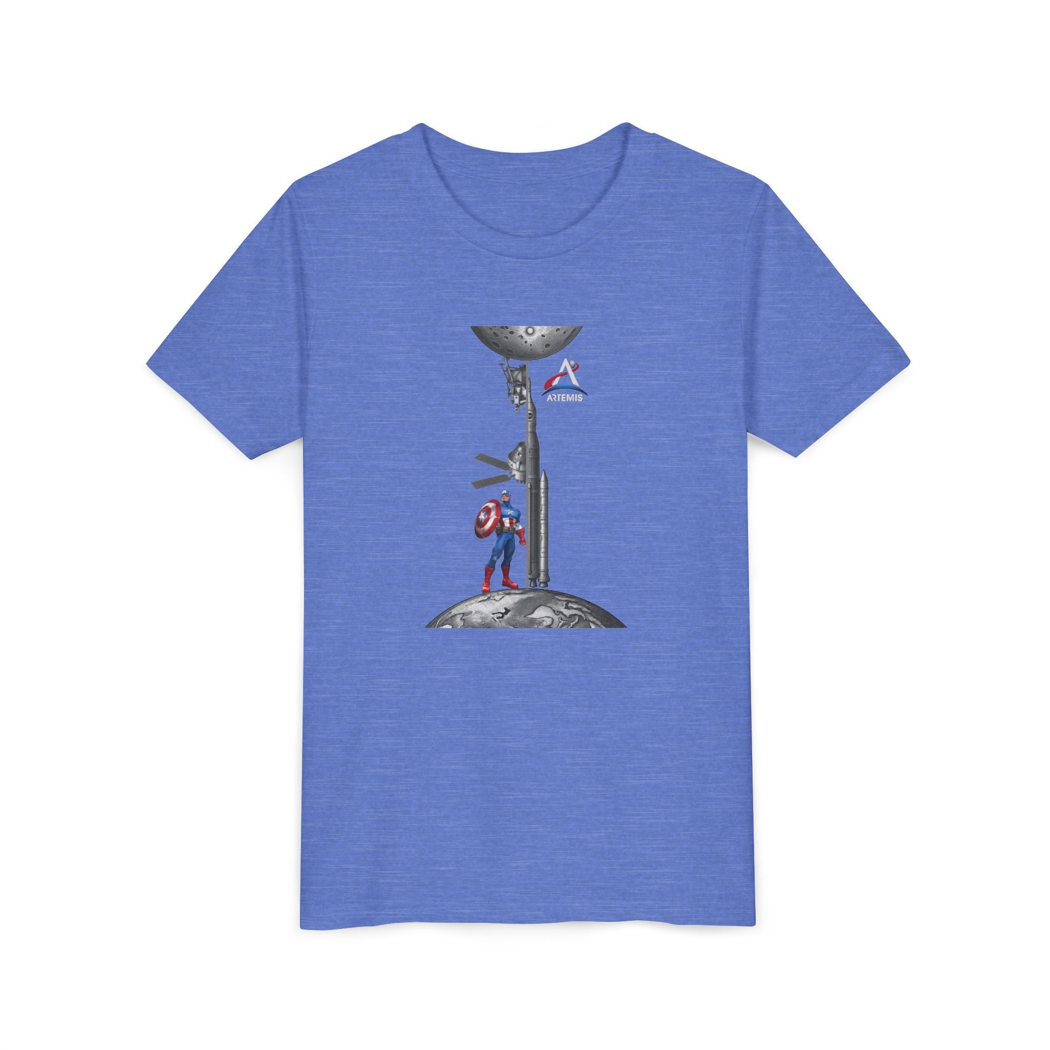 Superhero Shield Kid Tee | Space Elevator Astronaut Graphic