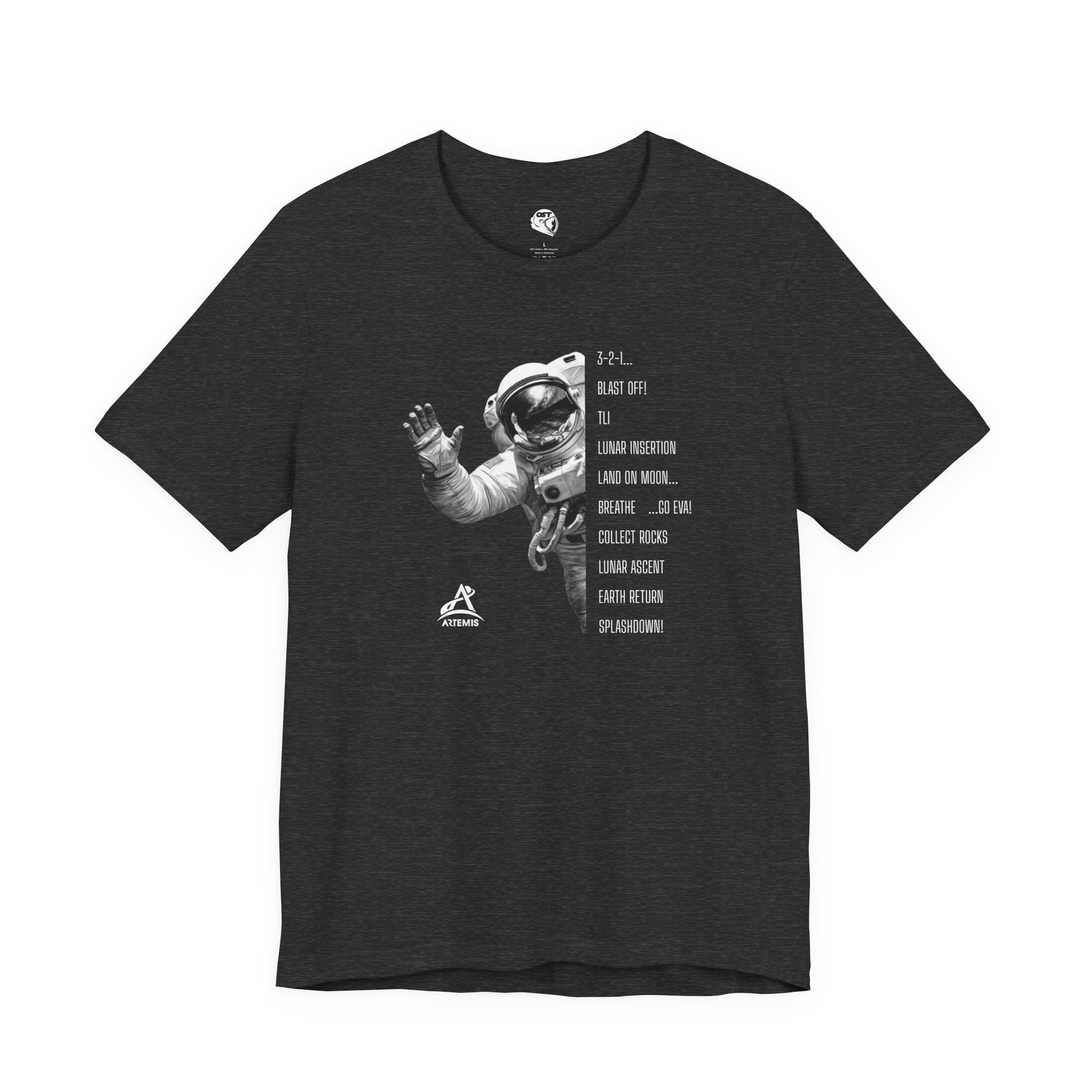 Artemis Mission Timeline with Astronaut T-shirt | Space Mission Graphic Tee