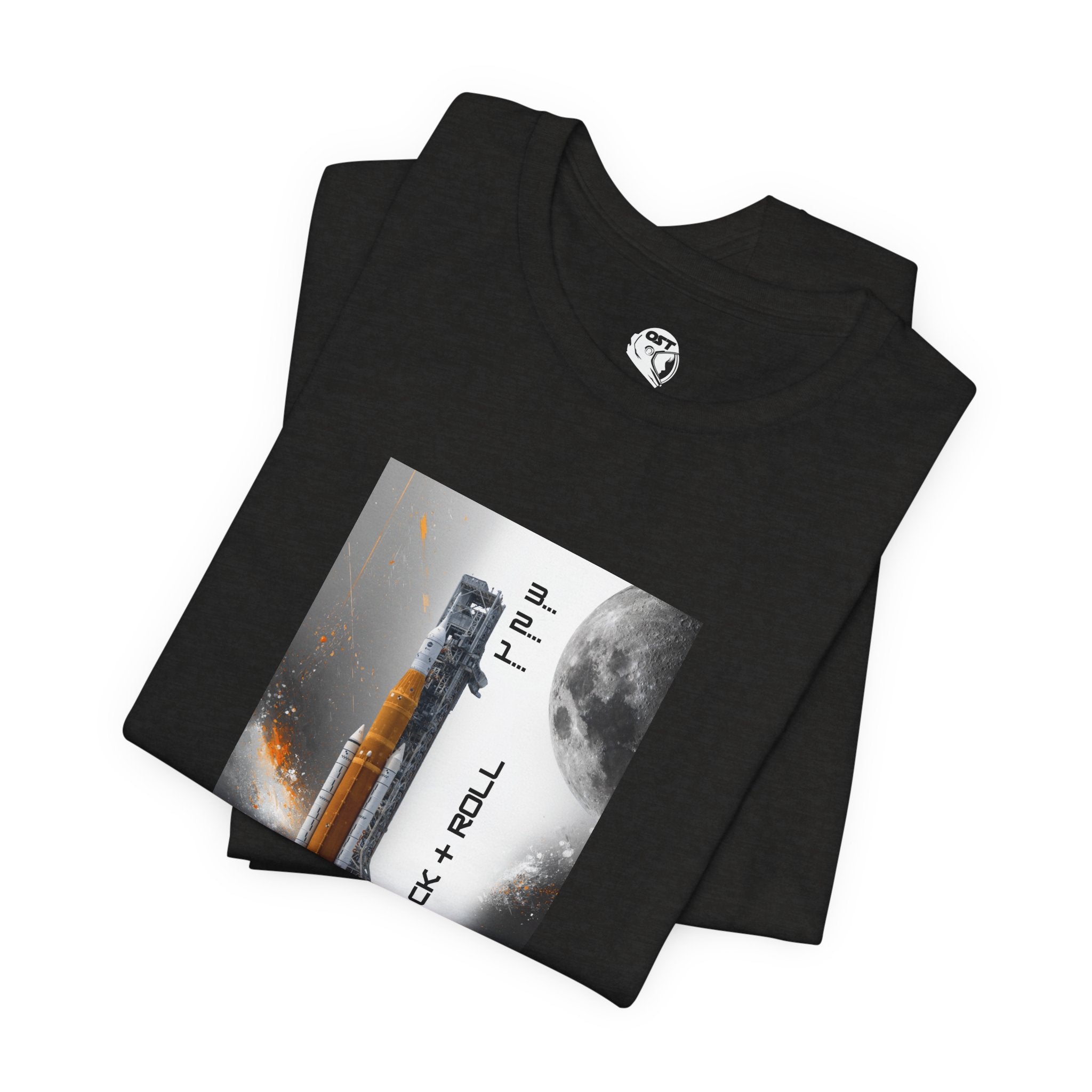 Artemis Rocket on Smoky Launchpad with Moon T-shirt | Space Launch Graphic Tee