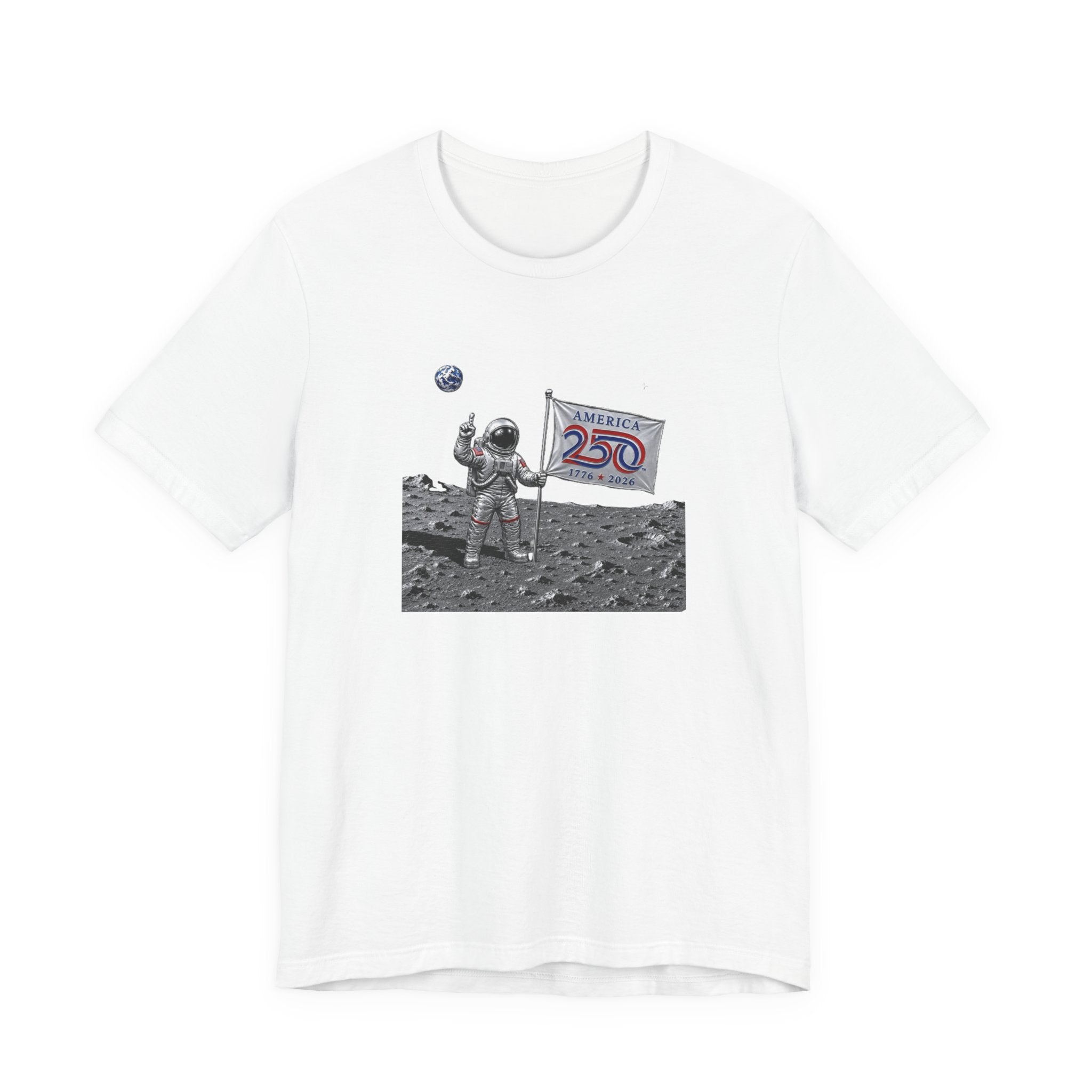Astronaut Moon Landing Tee — "America 250" Flag Space Graphic Shirt