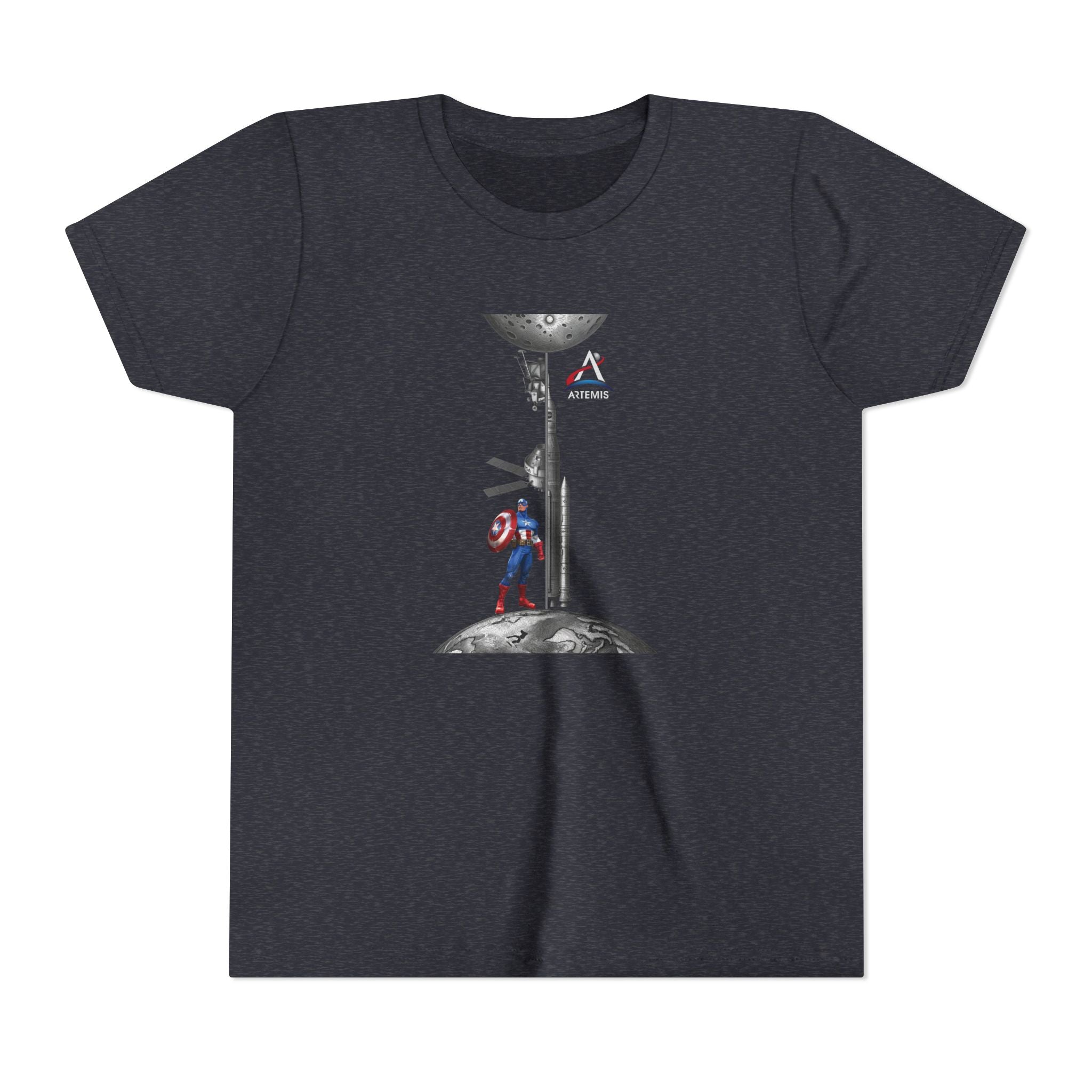 Superhero Shield Kid Tee | Space Elevator Astronaut Graphic