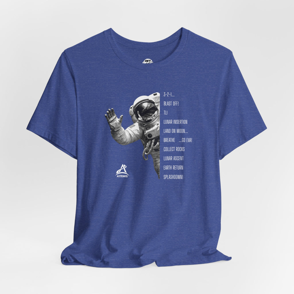 Artemis Mission Timeline with Astronaut T-shirt | Space Mission Graphic Tee