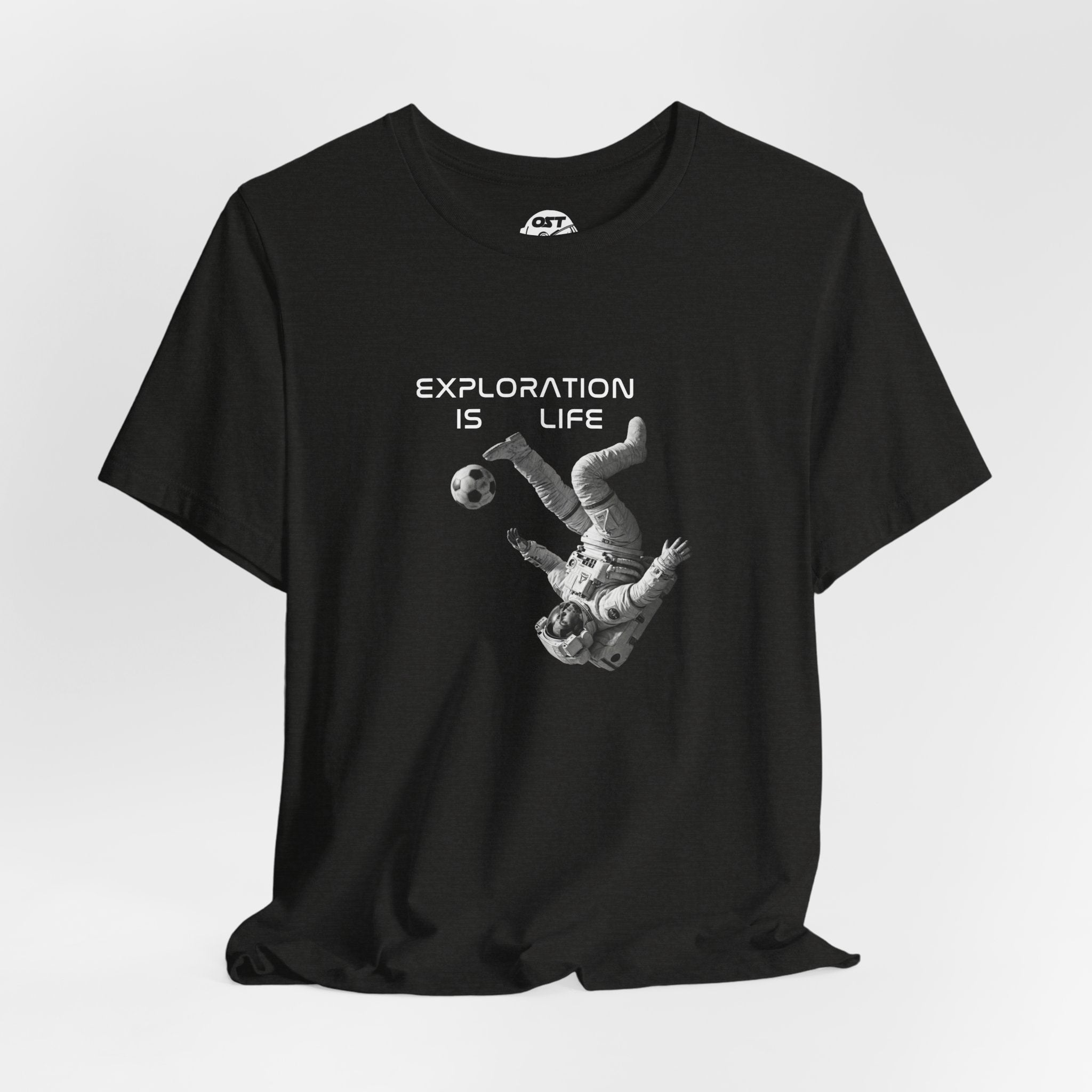 Exploration Is Life Astronaut Soccer Tee | Space Exploration Graphic Shirt