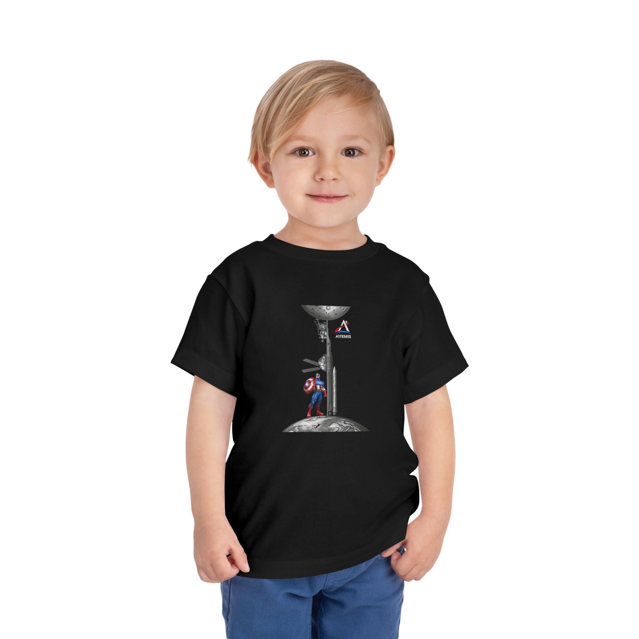 Astronaut Kid on Moon Toddler Tee | Space Helmet Rocket Illustration
