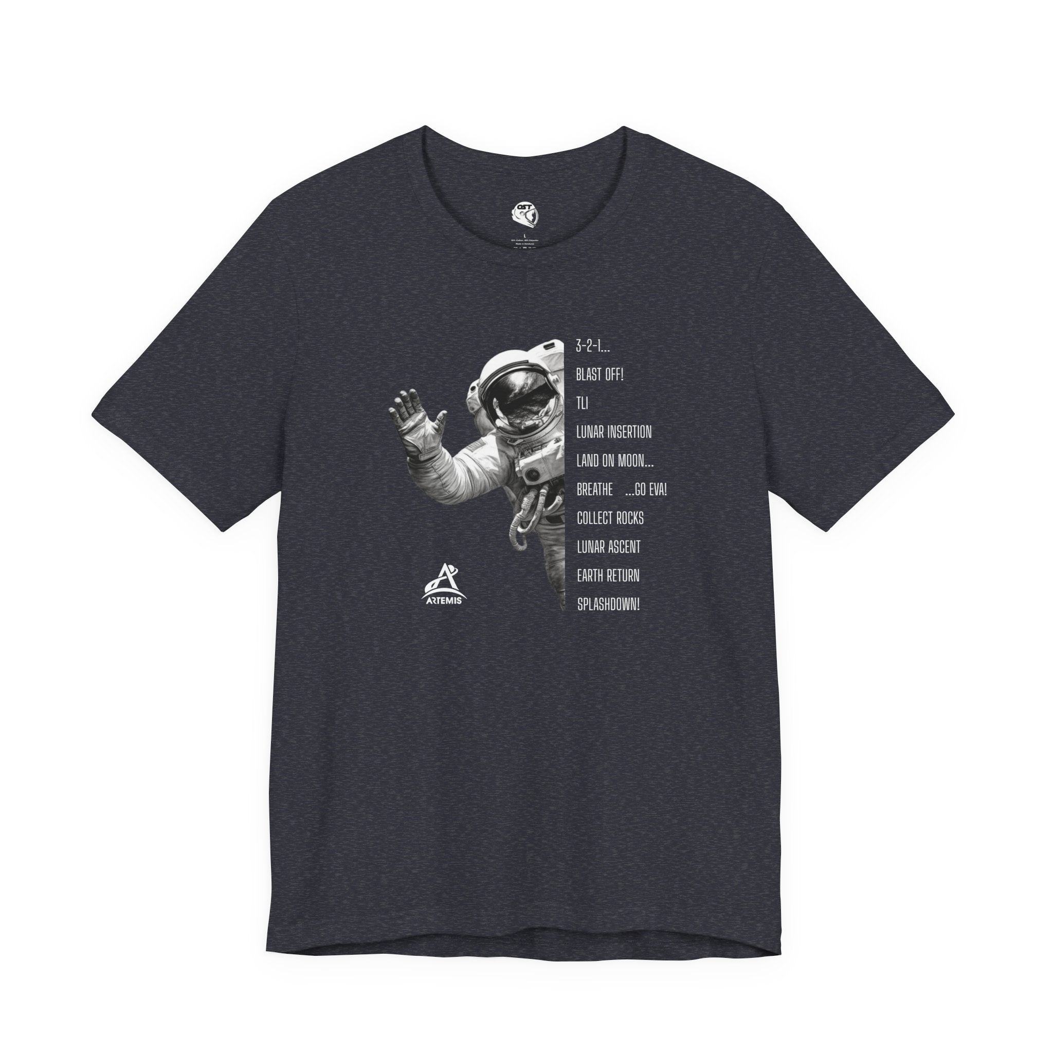 Artemis Mission Timeline with Astronaut T-shirt | Space Mission Graphic Tee