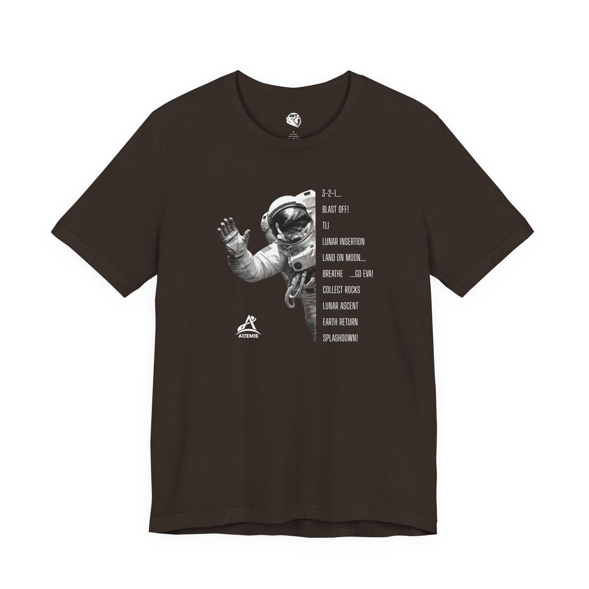 Artemis Mission Timeline with Astronaut T-shirt | Space Mission Graphic Tee
