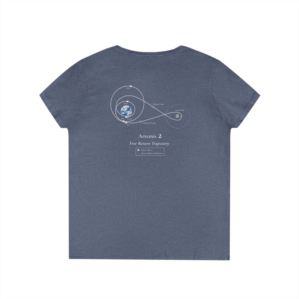 Artemis 2 Moon Postcard V-Neck T-Shirt | Lunar Mission Shirt