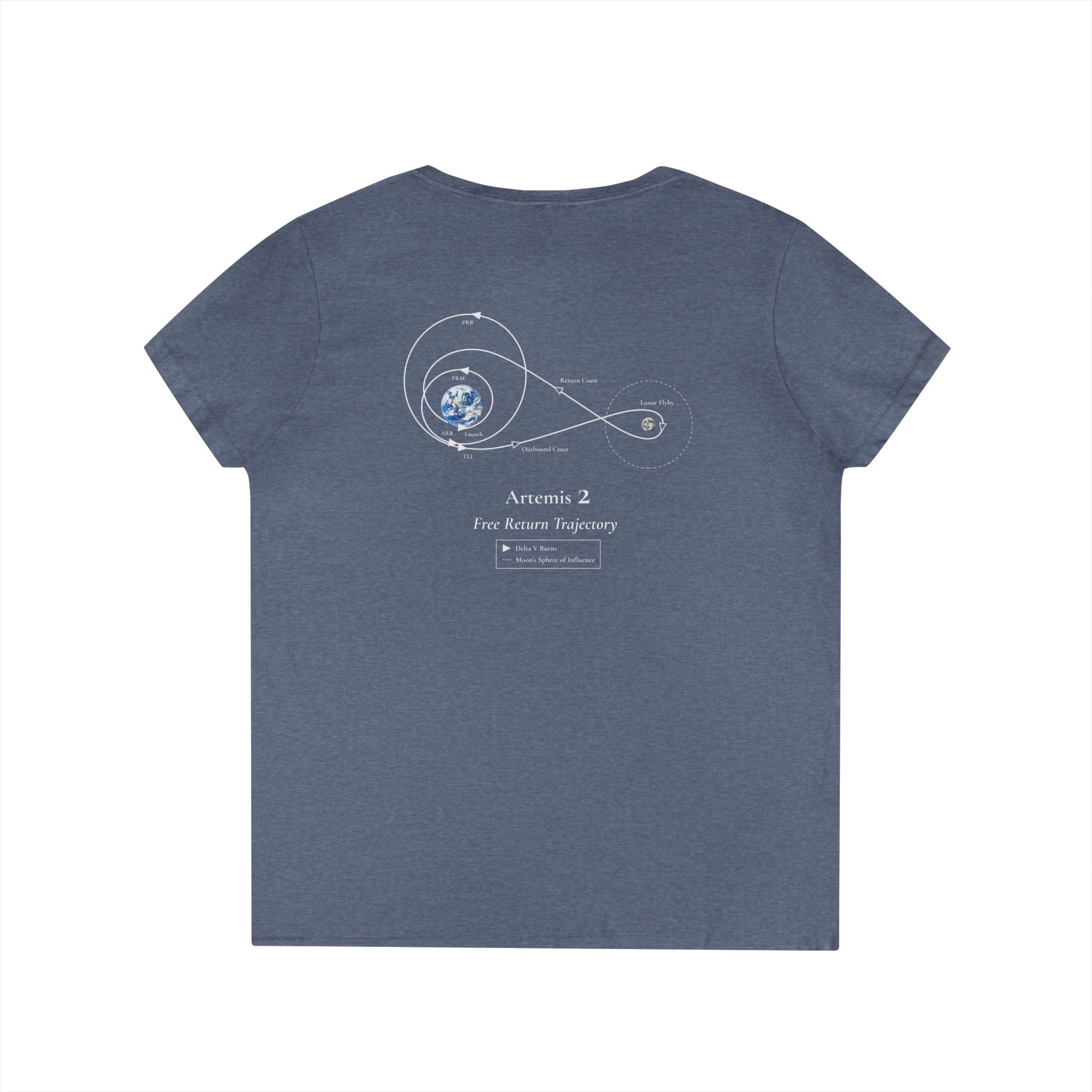 Artemis 2 Moon Postcard V-Neck T-Shirt | Lunar Mission Shirt