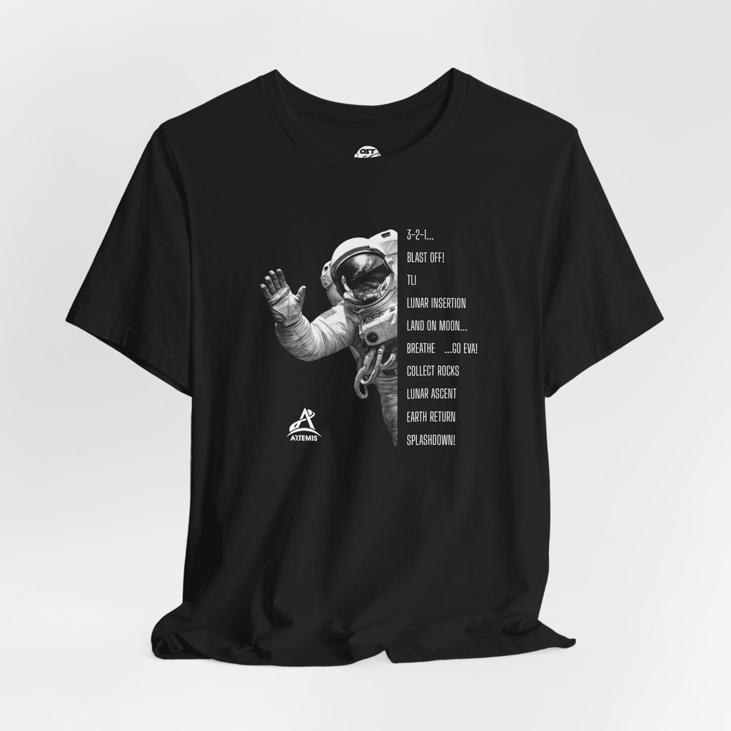Artemis Mission Timeline with Astronaut T-shirt | Space Mission Graphic Tee