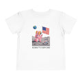 Toddler Astronaut Moon Tee – Pink Space Explorer with American Flag (Blonde)