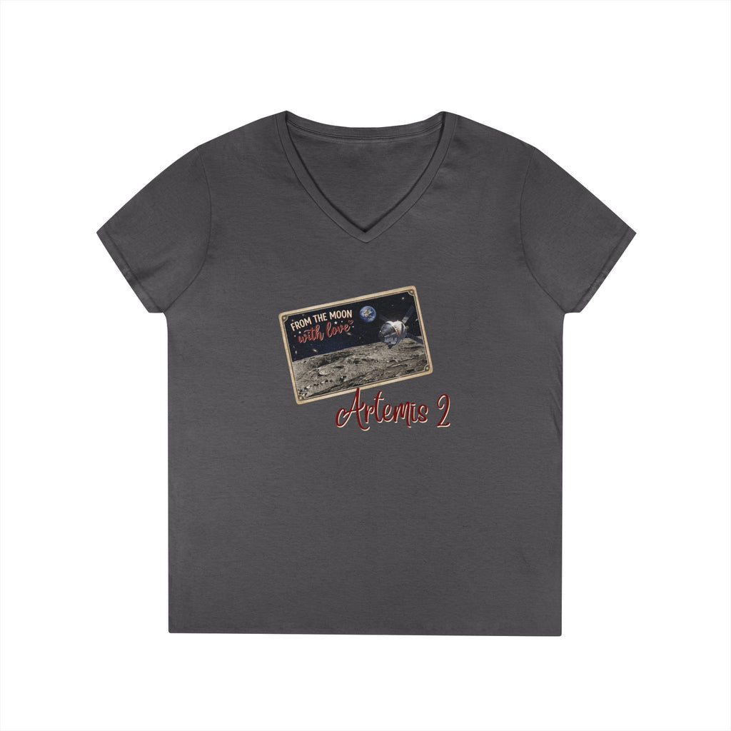 Artemis 2 Moon Postcard V-Neck T-Shirt | Lunar Mission Shirt