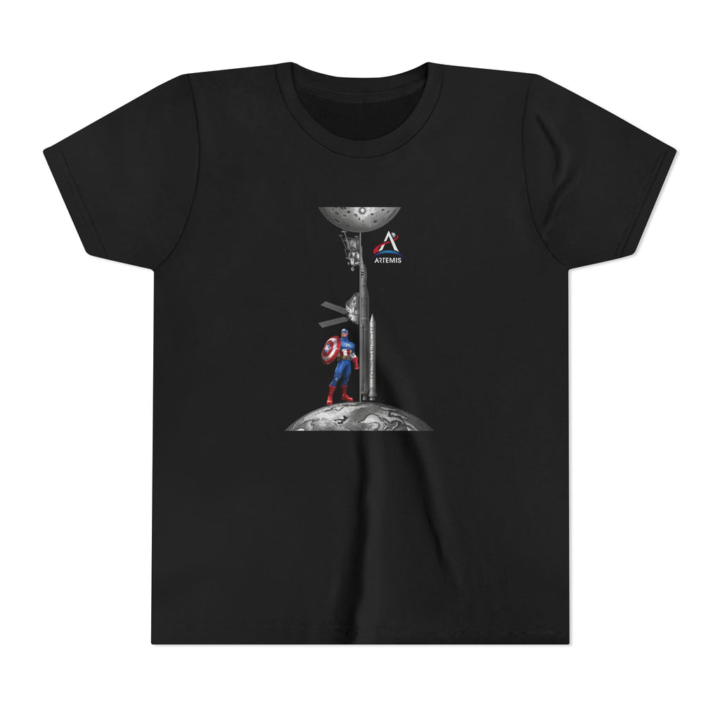 Superhero Shield Kid Tee | Space Elevator Astronaut Graphic