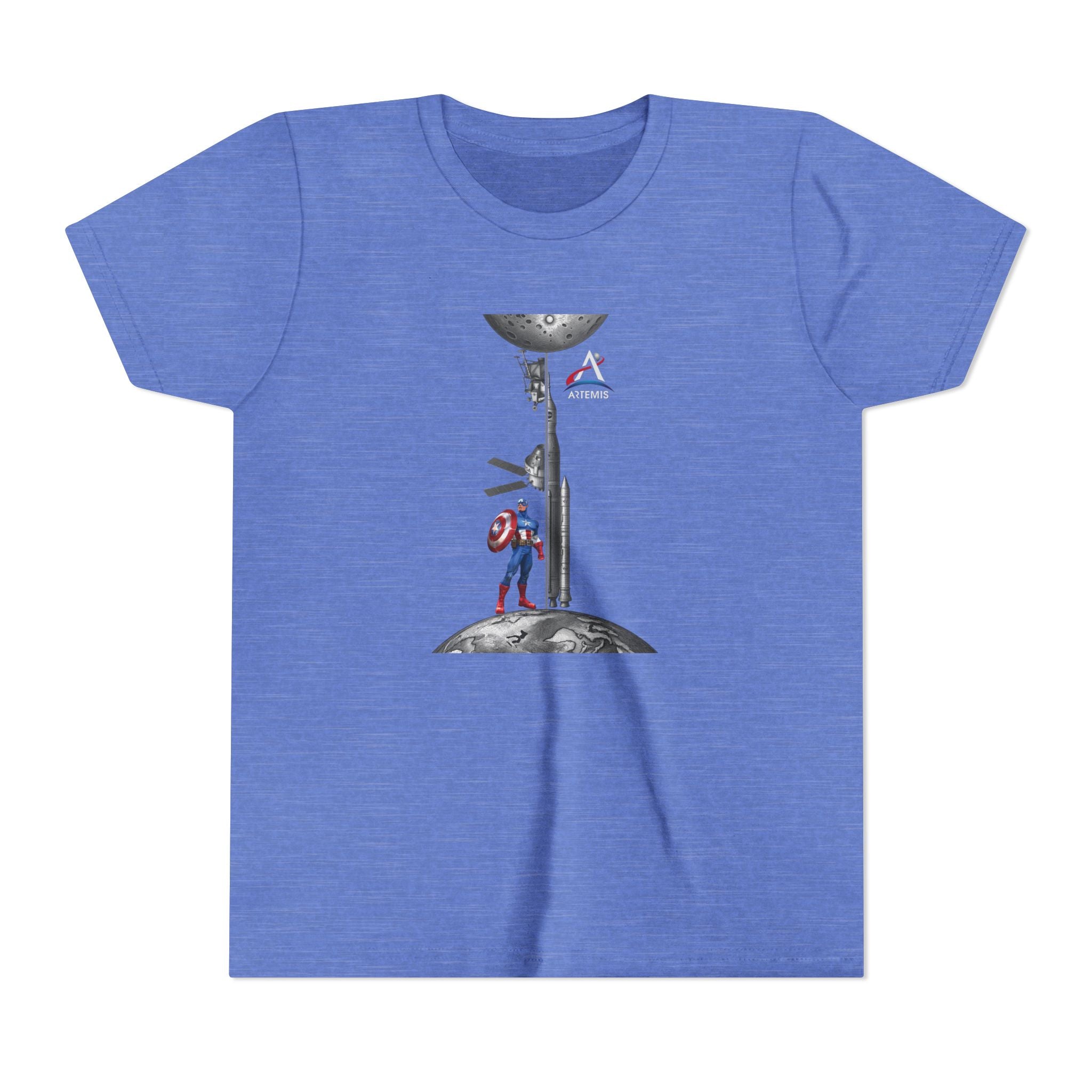 Superhero Shield Kid Tee | Space Elevator Astronaut Graphic