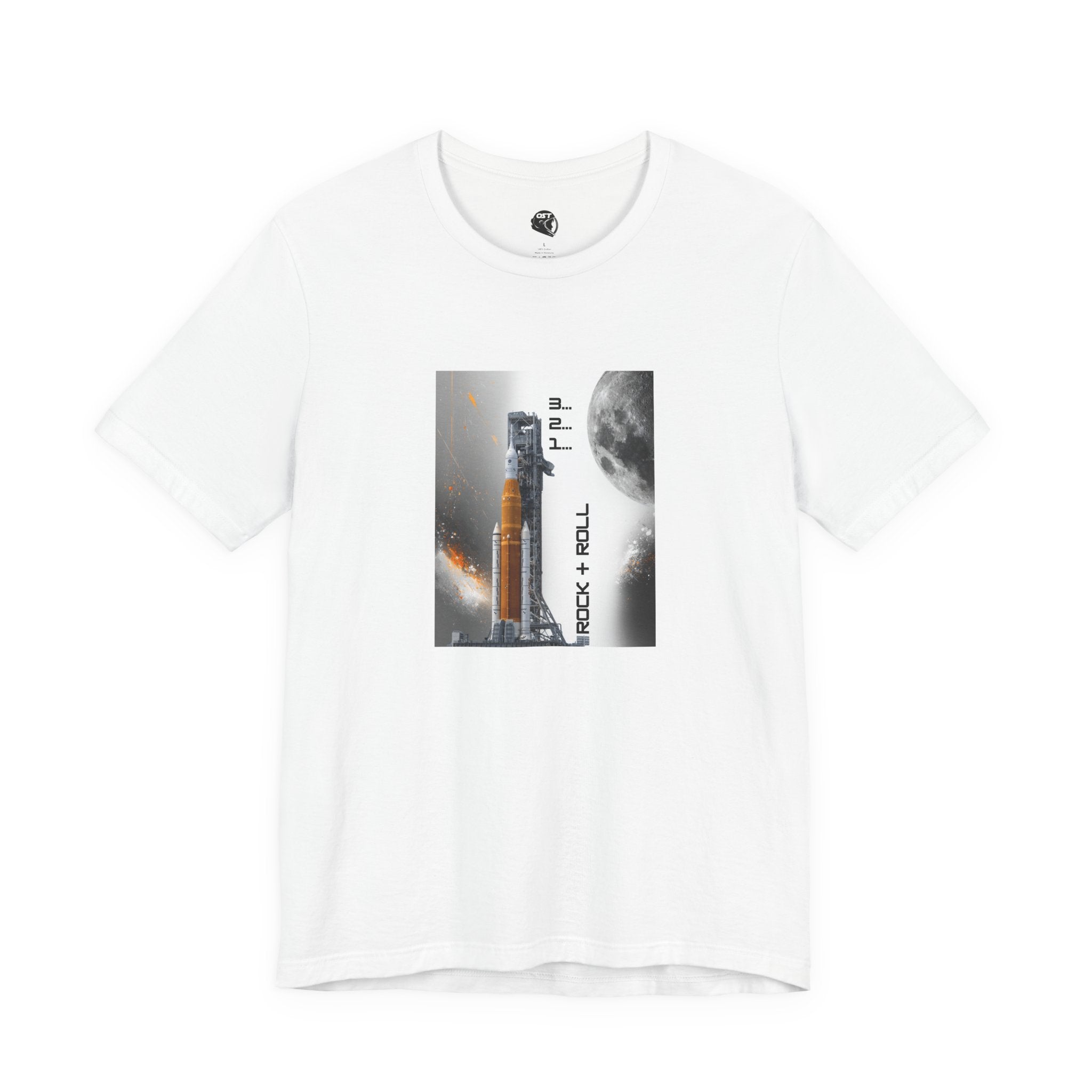 Artemis Rocket on Smoky Launchpad with Moon T-shirt | Space Launch Graphic Tee