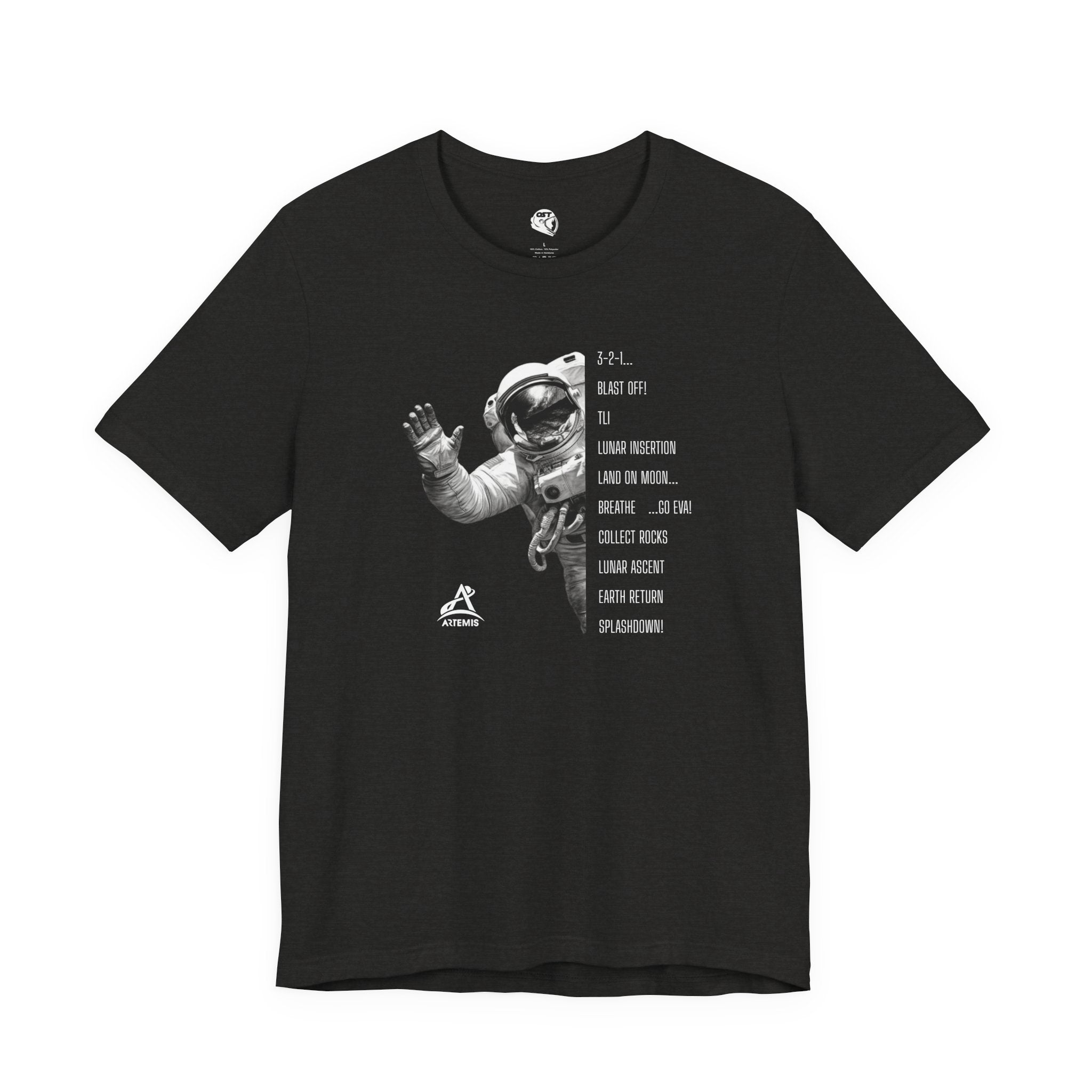 Artemis Mission Timeline with Astronaut T-shirt | Space Mission Graphic Tee