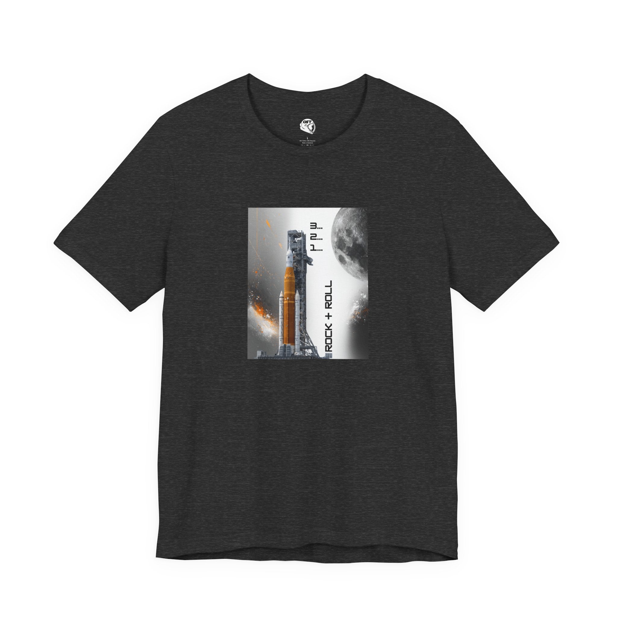 Artemis Rocket on Smoky Launchpad with Moon T-shirt | Space Launch Graphic Tee