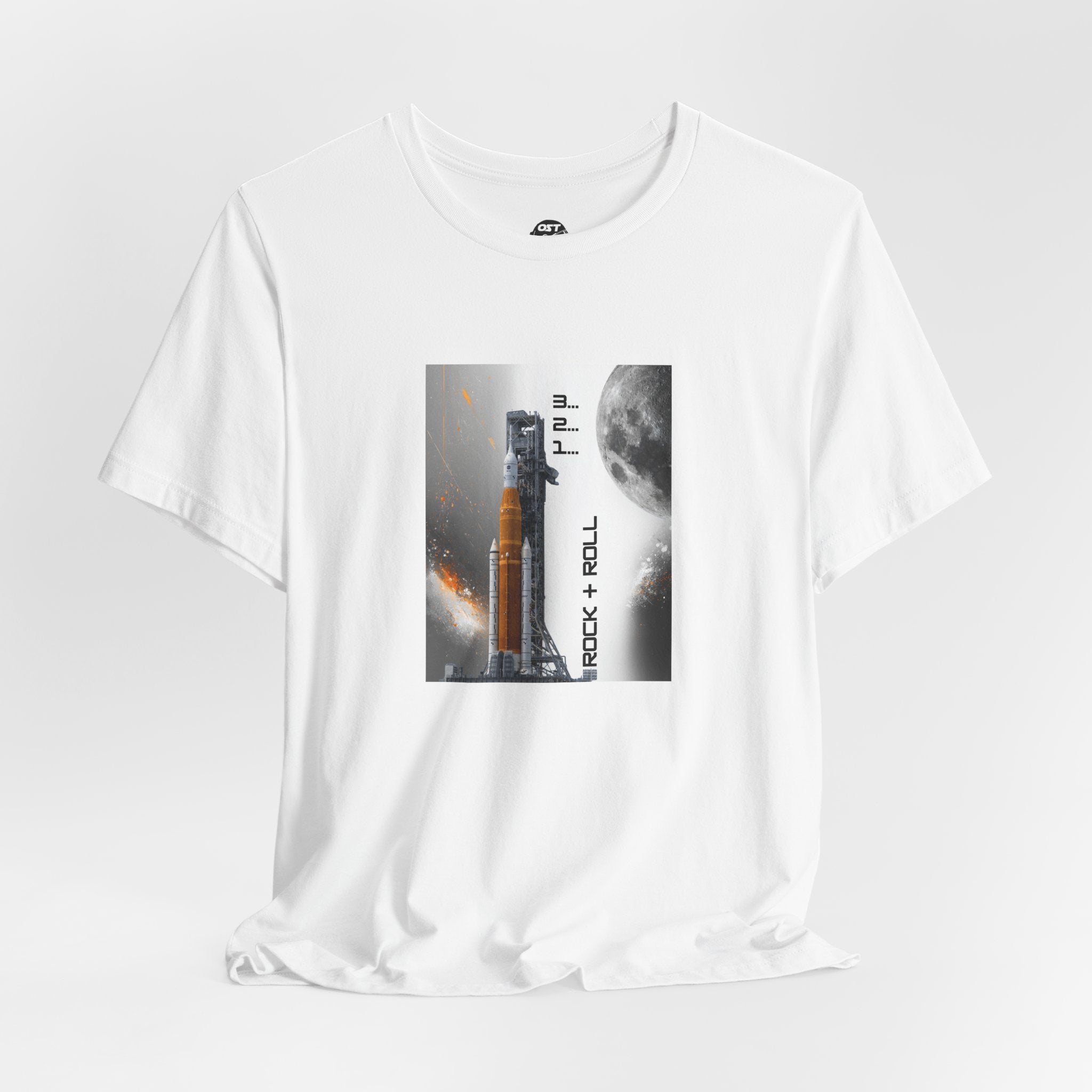 Artemis Rocket on Smoky Launchpad with Moon T-shirt | Space Launch Graphic Tee