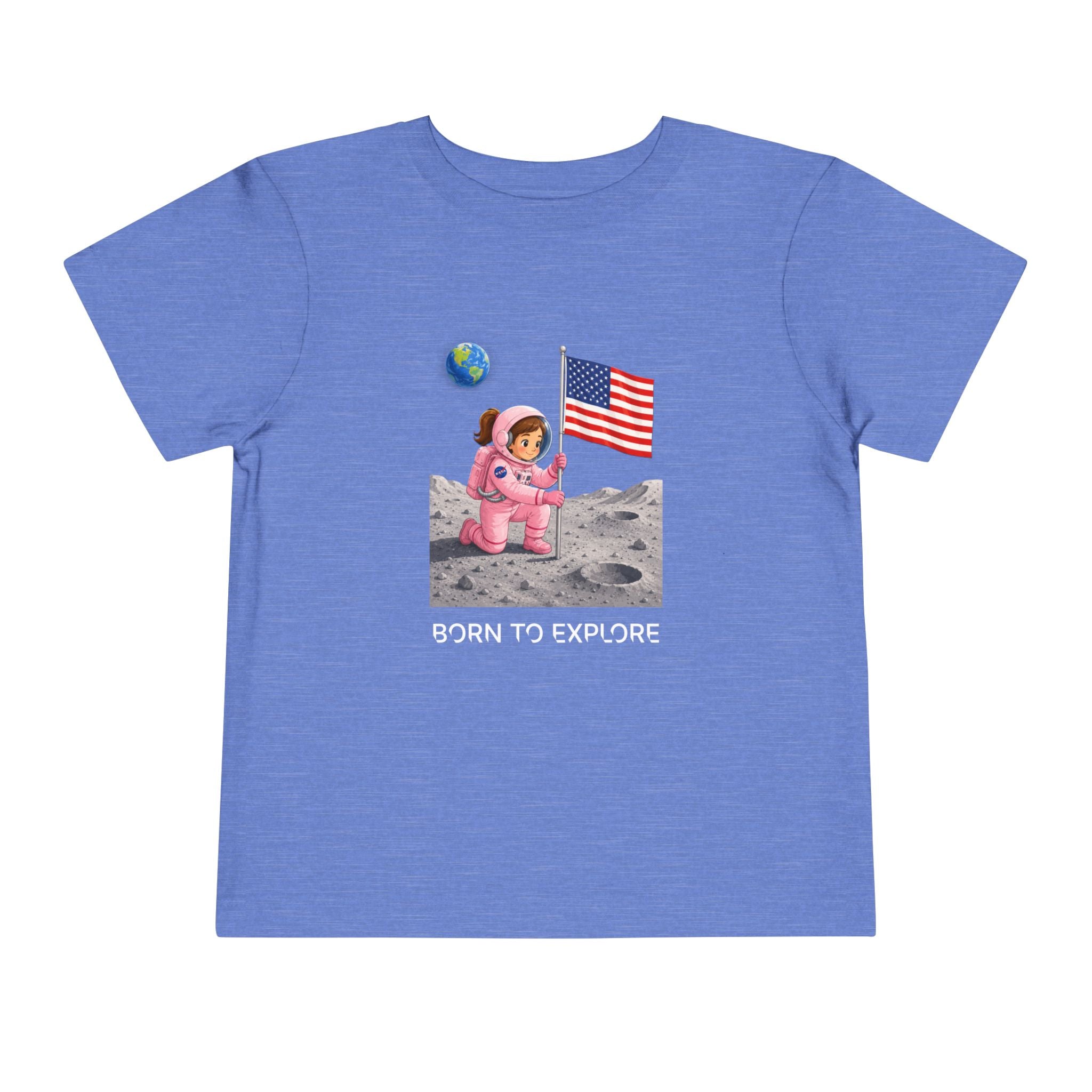 Toddler Astronaut Moon Tee – Pink Space Explorer with American Flag