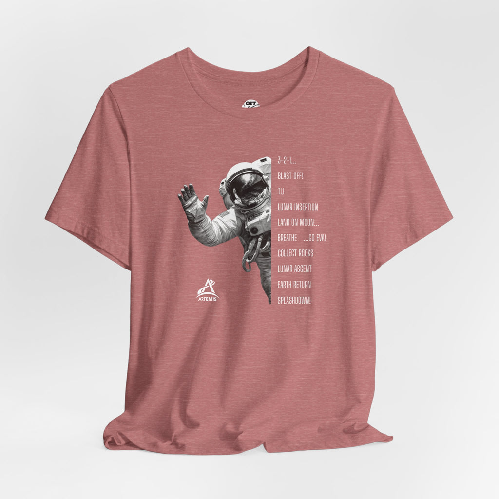 Artemis Mission Timeline with Astronaut T-shirt | Space Mission Graphic Tee
