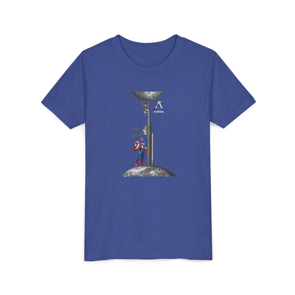 Superhero Shield Kid Tee | Space Elevator Astronaut Graphic