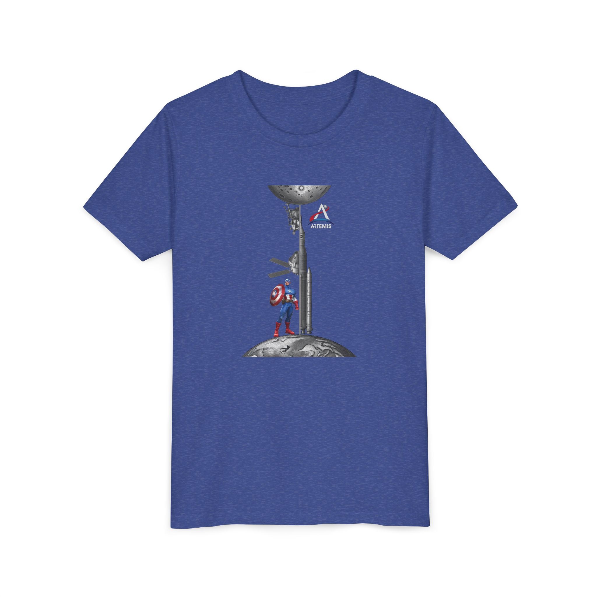 Superhero Shield Kid Tee | Space Elevator Astronaut Graphic