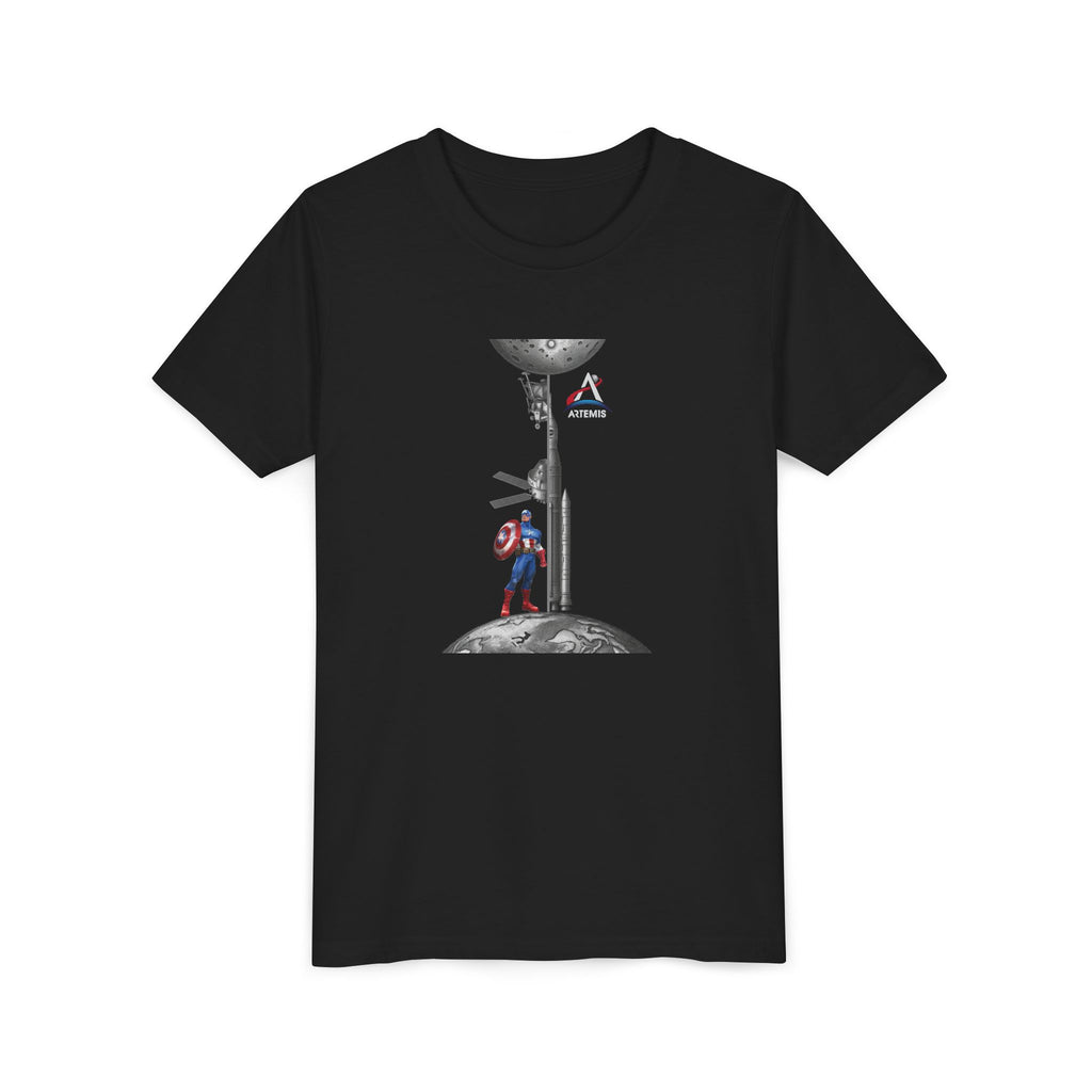 Superhero Shield Kid Tee | Space Elevator Astronaut Graphic