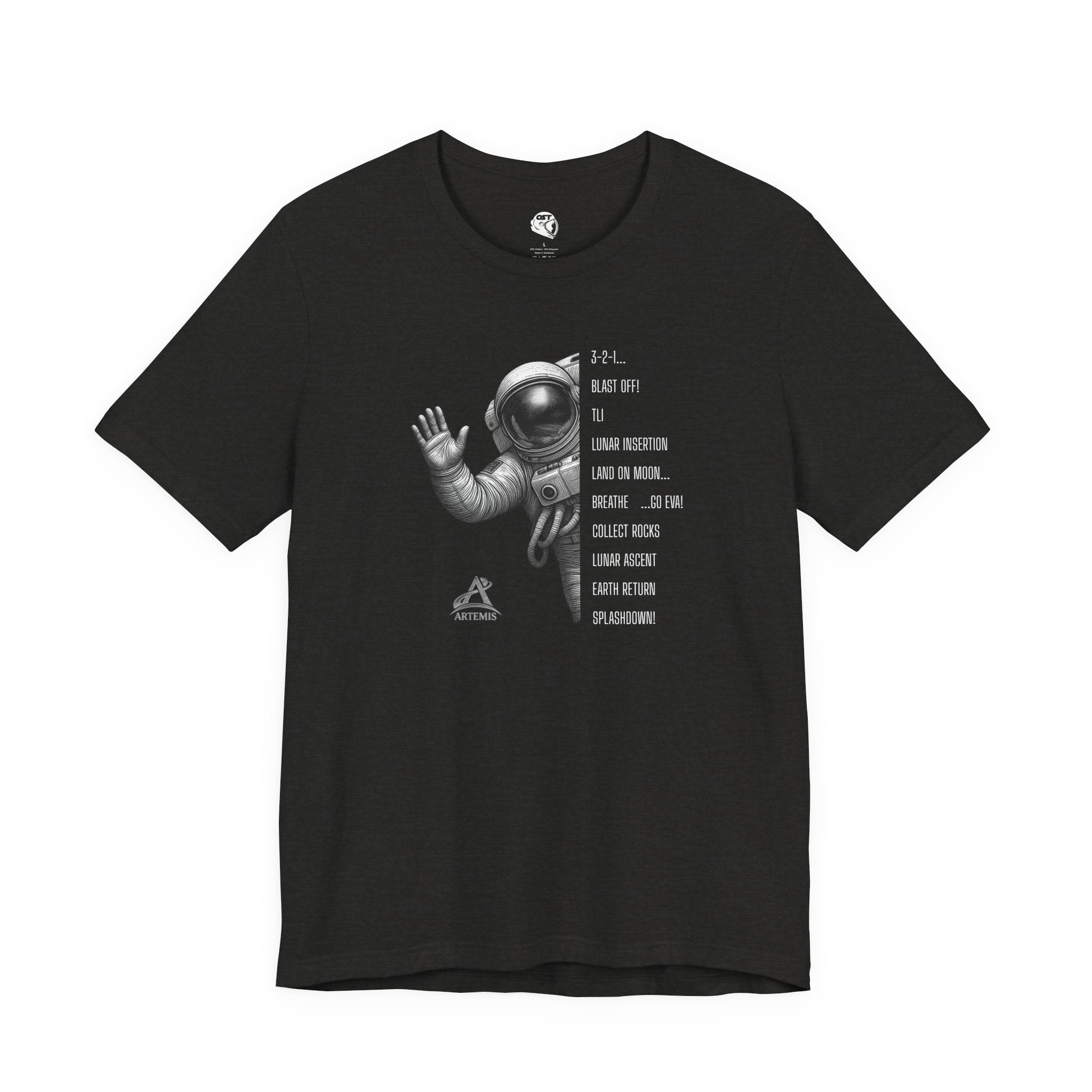 Artemis Mission Timeline with Astronaut | Space Mission Vintage Graphic Tee