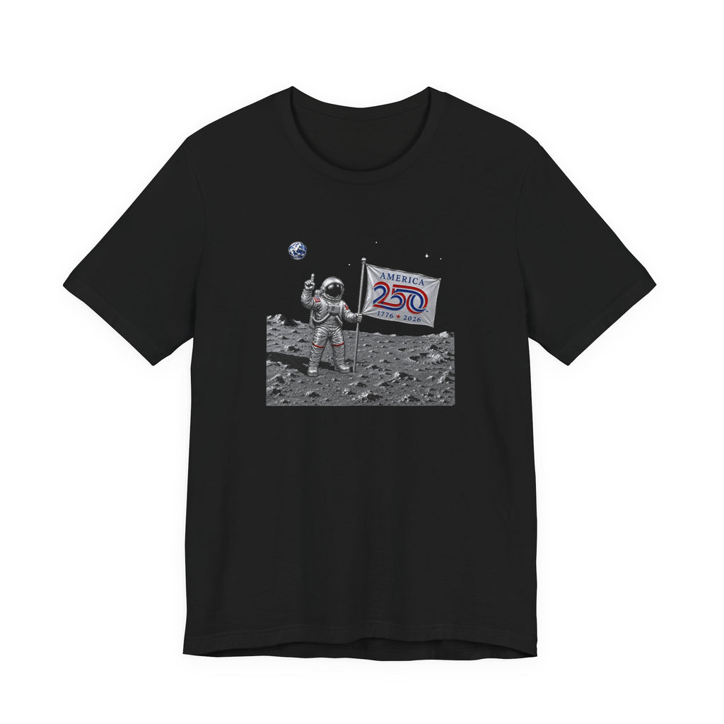Astronaut Moon Landing Tee — "America 250" Flag Space Graphic Shirt