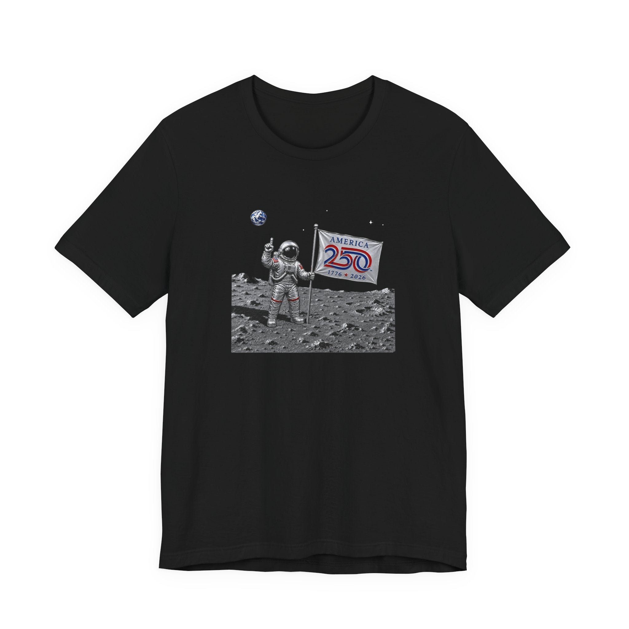 Astronaut Moon Landing Tee — "America 250" Flag Space Graphic Shirt