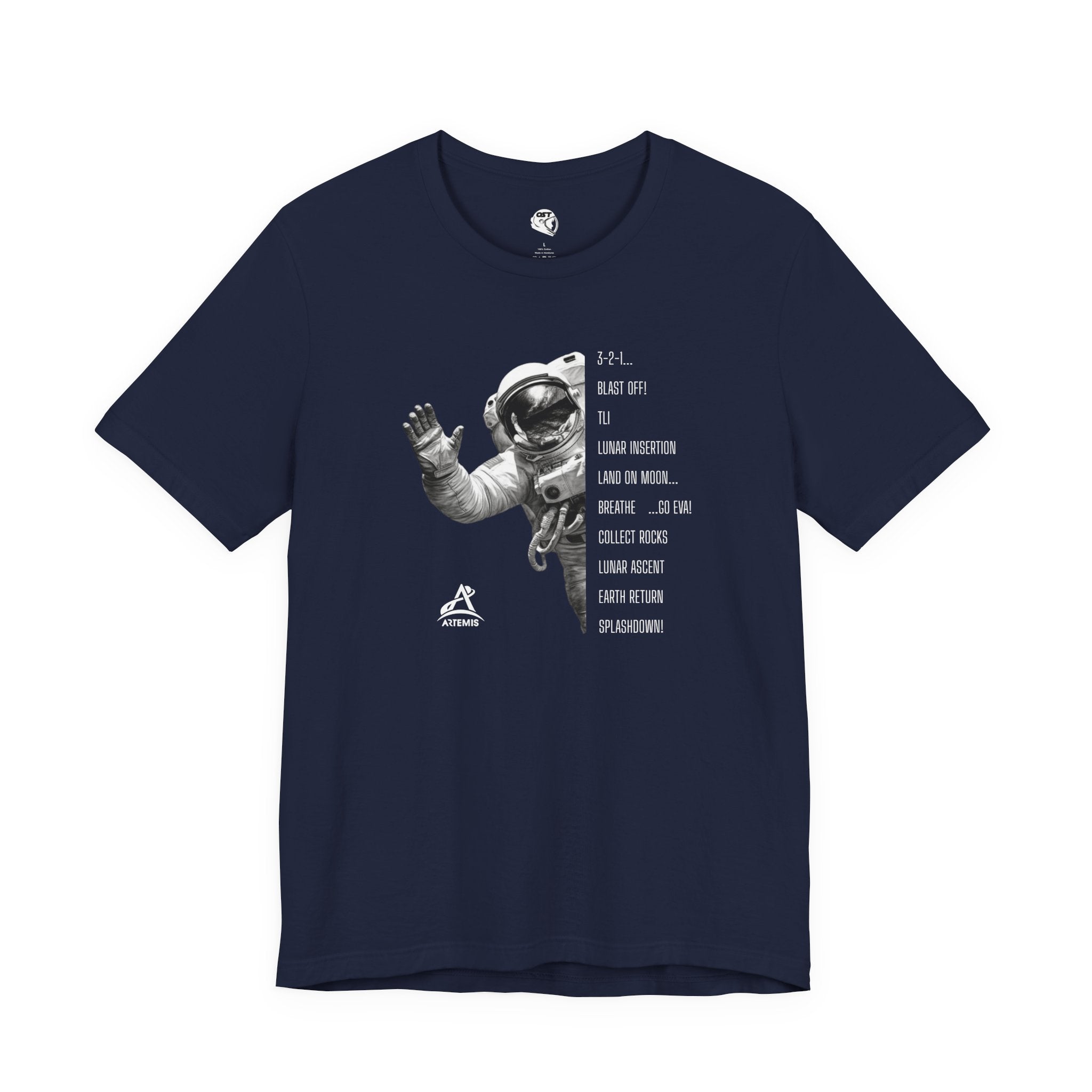 Artemis Mission Timeline with Astronaut T-shirt | Space Mission Graphic Tee