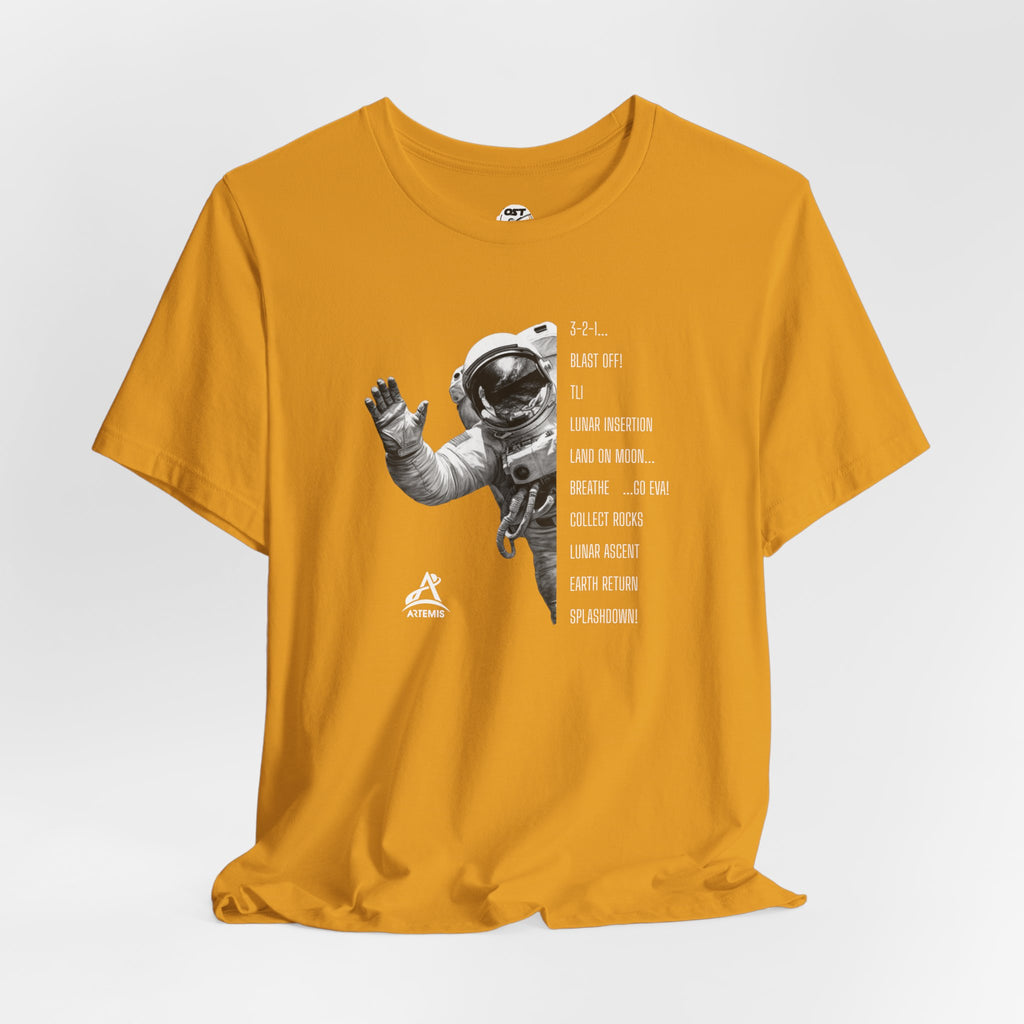 Artemis Mission Timeline with Astronaut T-shirt | Space Mission Graphic Tee