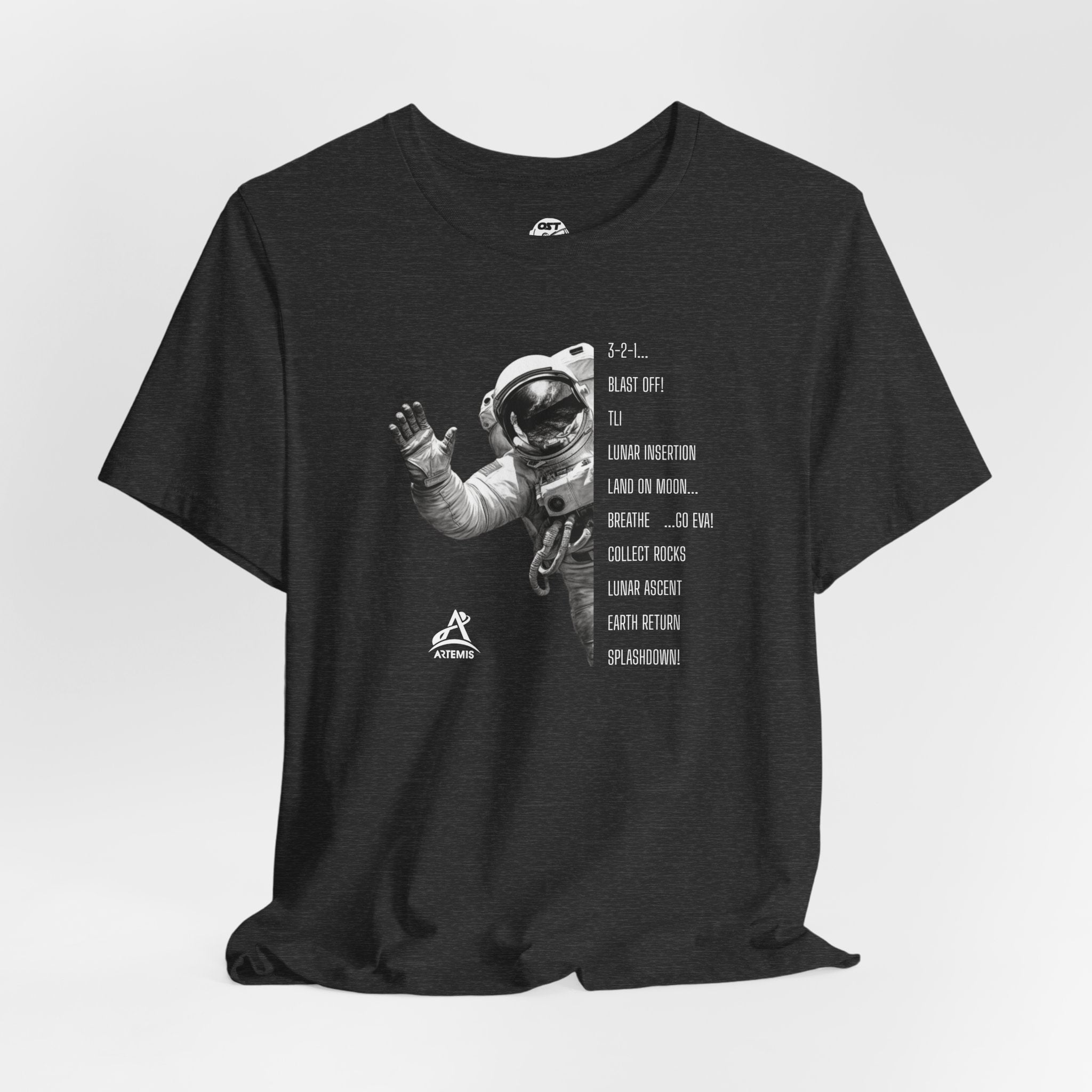 Artemis Mission Timeline with Astronaut T-shirt | Space Mission Graphic Tee
