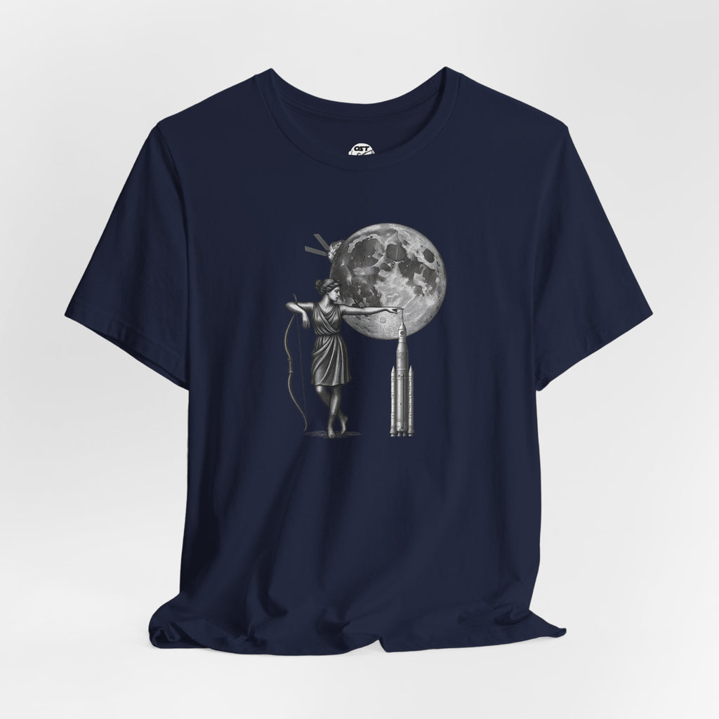 Artemis Moon Goddess with Rocket, Moon & Orion T-shirt | Space Mission Vintage Graphic Tee