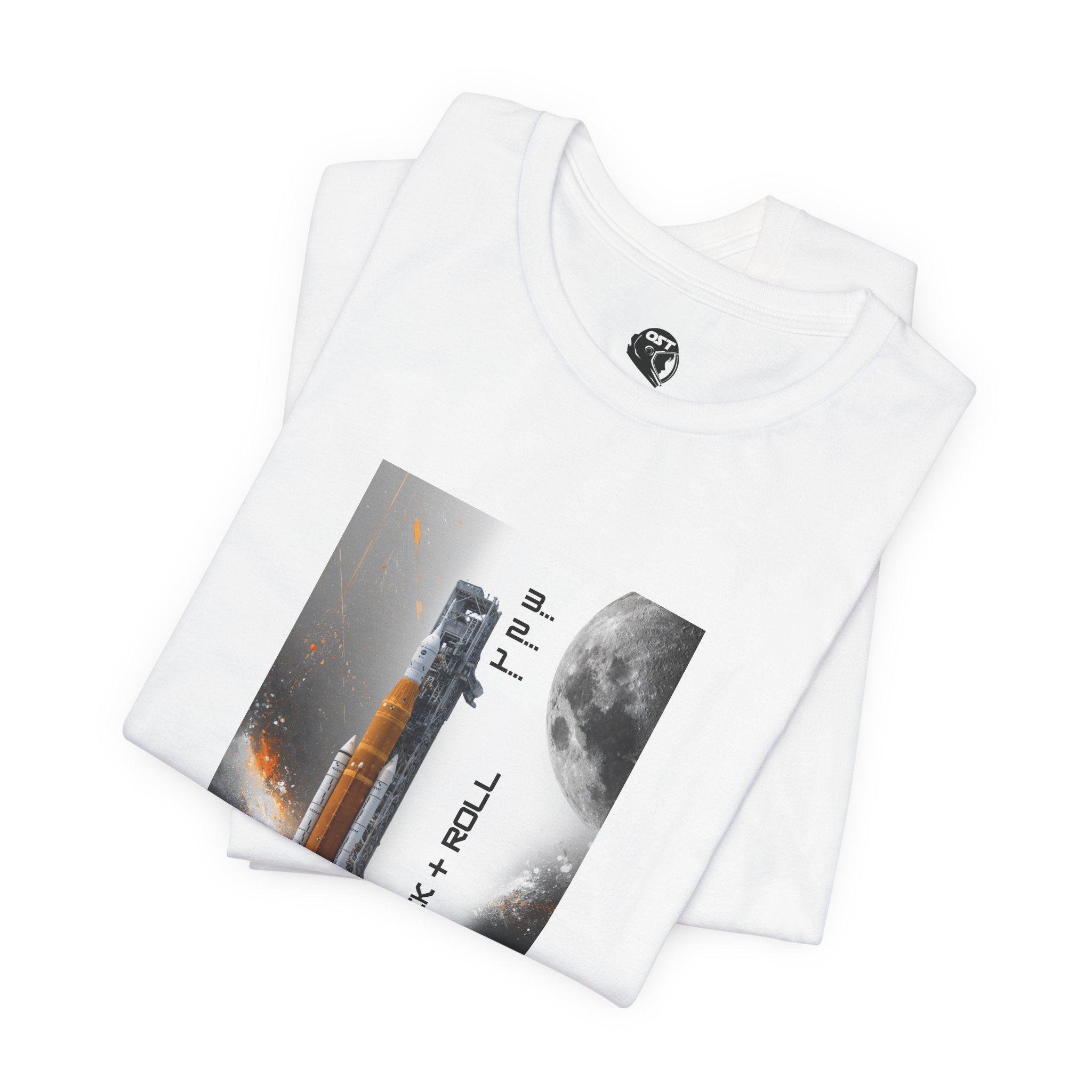 Artemis Rocket on Smoky Launchpad with Moon T-shirt | Space Launch Graphic Tee